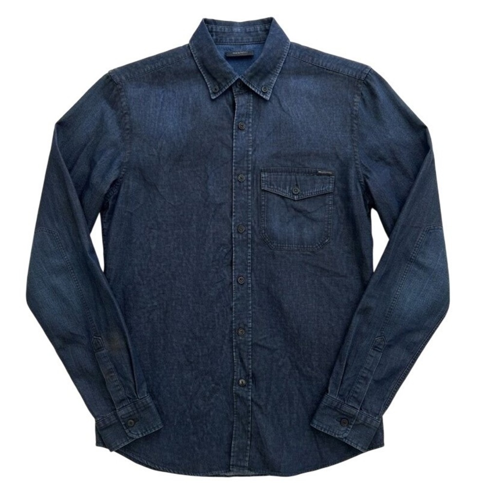Belstaff Mens‎ S Dark Blue Cotton Button Down Long Sleeve Denim Style Shirt
